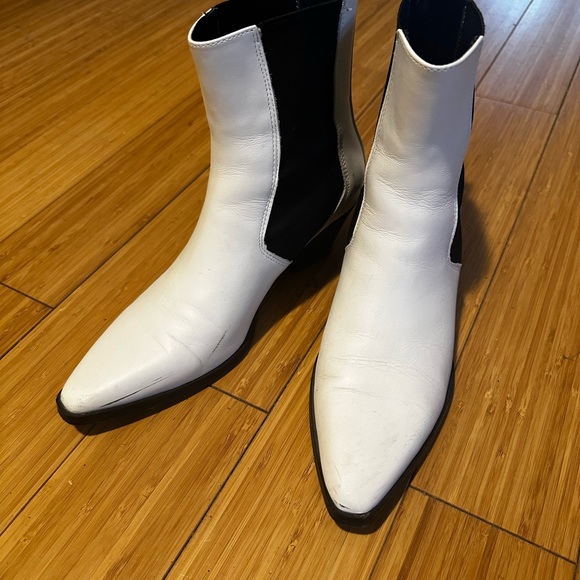 Zara white leather heeled cowboy ankle boots - Picture 3 of 4